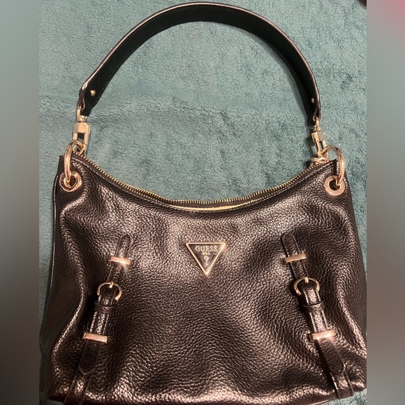 Guess Black Pebbled Leather Shoulder Bag - Picture 1 of 4